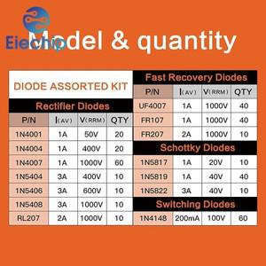 다이오드 키트, 14 값, 1N4001, RL207, 1N5817, 1N5822, UF4007, FR107, 1N4148, 350 개