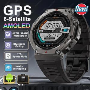 2025 새로운 GPS 스마트 워치 남성용 5ATM 방수 BT 통화 나침반 고도계 기압계 1.43'' AMAZFIT T-Rex 3 용