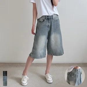 여성 여름 버뮤다 데님 팬츠 청 반바지 2way 6부 7부 와이드 키작녀 키큰녀 빅사이즈