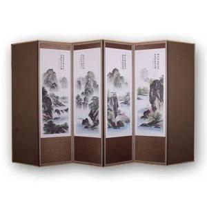 [콩심팥심]산수화병풍 추사디자인 전통병풍 옥비단산수화 추사산수화6폭