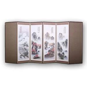 [콩심팥심]미니병풍 옥추사 공예품 산수화장식병풍 옥비단6폭병풍