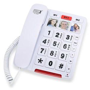 미래 콜 FC-2804 시니어용 빅 버튼 전화기 | 3개의 사진 키와 스피커폰 청각 장애 증폭 40db (추가로 긴 12인치 코드 포함) 간단한 유선