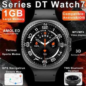 2025 뉴 DT 워치7 하이엔드 1GB 메모리 스마트워치 남성용 GPS 맵 화상 통화 MP3/MP4 플레이어 Tws 블루투