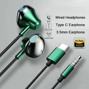 9D 베이스 스테레오 타입 C 및 3.5mm 헤드폰 볼륨 조절 헤드셋, LED 마이크 유선 이어버드 (샤오미 삼성 갤