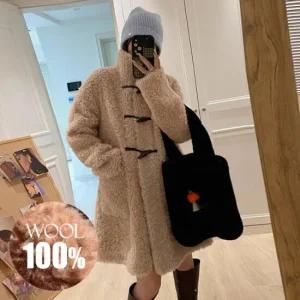 (양모템 시즌오프) [양모100%] 치와 양털 더플 시어링 하프 코트