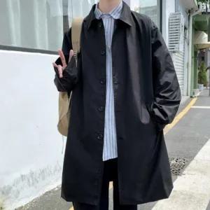 [QNVTY025_58]간절기 맥 트렌치 코디 블랙 롱