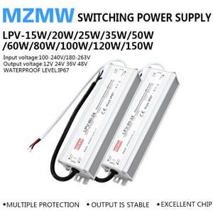 IP67 방수 스위칭 전원 공급 장치 LPV 15W 25W 35W 50W 60W 80W 100W 120W AC/DC 12V 24V 48V 정전압 LED