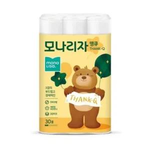 땡큐 모나리자 데코 3겹 화장지 30mX30롤 땡큐 두루마리 고급 모나리자 화장지 무형광 3겹 데코