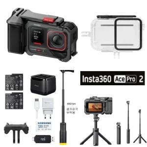 (추가금없음) 인스타 360 ace pro2 대여 + 스냅샷키트 4단셀카삼각대 방수하우징 셀카삼각부력봉 sd카드 128기가 전국택배 부산 울산 창원마산 대구 인천/김해공항 사비캠 액션캠 대여 렌트