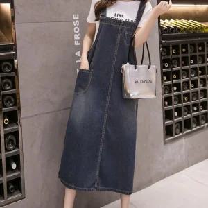 여성 오늘도예쁜 청치마 여름 빅사이즈 오버사이즈 데님 멜빵 스커트 미디 원피스 OOTD2