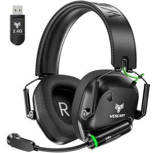 WEEARY 무선 게이밍 헤드셋 2.4GHz 및 블루투스 5.4 ENC 마이크, 초저지연, 스테레오 사운드, 소프트 이어머프, PS5, PS4, 스위치, PC, Mac용 포함