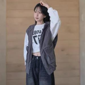 여성용 후드 바람막이 베스트 빅포켓 캐주얼 조끼