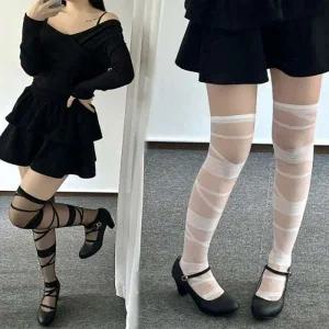 테이핑 롱 스타킹 시스루 패턴 붕대 스타일