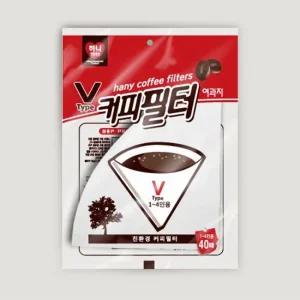 하니 V형 커피필터 여과지 40장 (1-4인용) 식품용 펄프 종이 드립퍼 메이커 추출 커피물 찌꺼기
