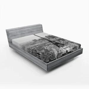 Lunarable 루나베이블 에펠탑 맞춤형 시트, 파리 도시 구조 아침 풍경 단색 전망, 편안함을 위한 전면 고무