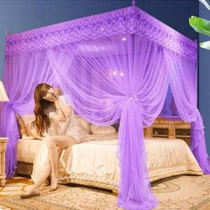 침대 광장에 대한 자수 레이스 Pleated 모기장 로맨틱 퀸 더블 침대 그물 캐노피 스테인레스 스틸 브래킷은 포함되지 않습니다