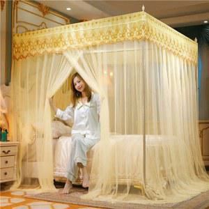 로맨틱 레이스 Pleated 모기장 자수 통기성 광장 퀸 더블 침대 그물 캐노피 스테인레스 스틸 브래킷은 포함되지 않음