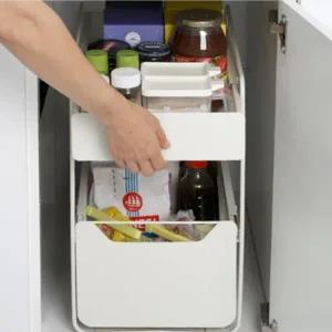 [콩심팥심]주방 슬라이딩 정리대 2단 양념통 수납 선반 철제 인출형 정리함