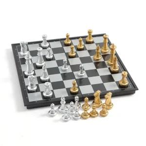 앤티크 접이식 자석 체스(36x36cm) (골드+실버) 휴대용 마그넷 가정용 가족게임 놀이 보드