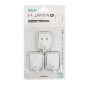 간편 부착 사각스티커 행거 3p 다용도걸이 도어훅 후크 다용도 걸이 부착 소품걸이 주방 욕실