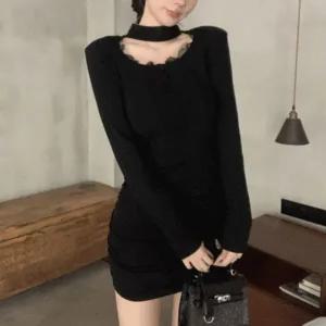 [하프클럽/]컴포트망사 클로징 프릴 미니원피스