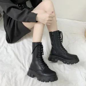 키높이 레이스업워커 여성 부츠 오버아웃솔 미들워커 털부츠 미들부츠 워커힐 다우리협력업체02