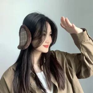 패턴 브라운 귀마개 방한 체크 체크패턴 방한 브라운