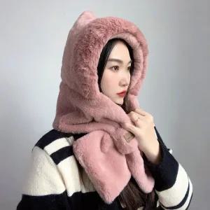 소프트퍼 후드 머플러 핑크) 귀도리방한모자 가정용품 생필품