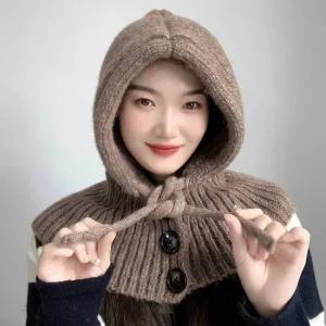 니트후드넥워머 방한 여성넥워머 후드넥 브라운 워머 겨울넥워머 후드보온넥워머 여자겨울코디