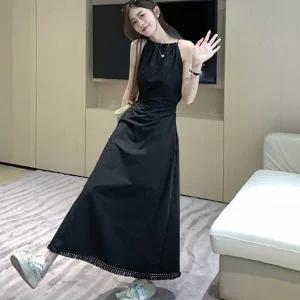[옷자락]여자 홀터넥 뒷트임 스트랩 포인트 나시 롱 원피스_P405809793