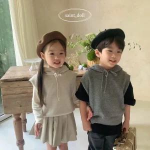 후드 니트 조끼 키즈 주니어 후드넥 베스트 남매룩