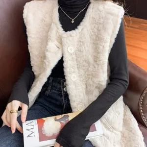 여성 조끼 여자 페이크 퍼 조끼 베스트 (WFJX0D3)