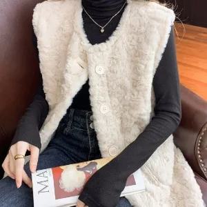 여성 조끼 여자 페이크 퍼 조끼 베스트 (WFJX0D3)