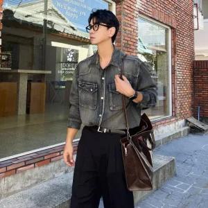 웨스턴 워싱 가을 긴팔 데님 셔츠 남자 청남방