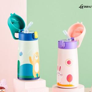 GIANXI  스테인레스 스틸 밀짚 보온병 머그잔 케이스 만화 누출 방지 진공 플라스크 열 물병 Thermocup
