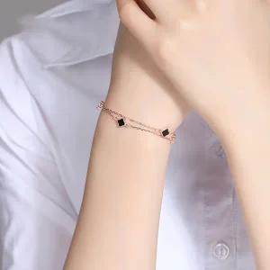925 여성 럭셔리 로즈골드 블랙 클로버 팔찌