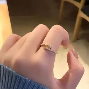 925 여성 골드 라인 큐빅 포인트 반지