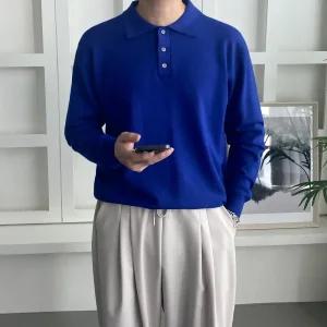 [모노폴로지]무지 카라 3버튼 니트 루즈핏 남친룩 데이트룩 하객룩 정장핏 이너 긴팔 봄 가을 겨울 머슬핏