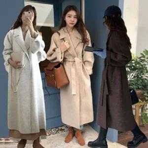 여성 점퍼 프랜스모직코트 롱 허리끈 모직l (WFJWYML)