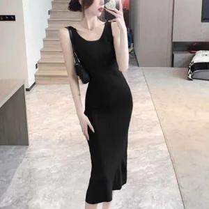 [다잇템] 여성 슬릿 롱 키치룩 골지 스웨터 슬리브리스 원피스_22895288_588872