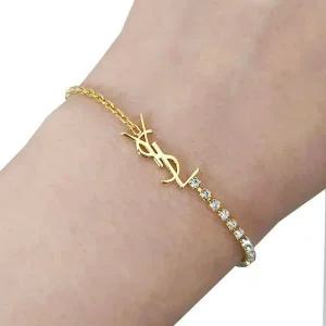 [생로랑]더팩토리 25FW YSL 로고 카산드라 라인스톤 참 체인 브레이슬릿 팔찌 7712345 145023028