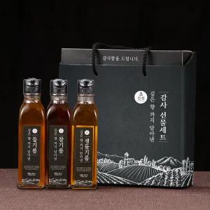 [우리농산]국산 참,들,생들기름 감사선물세트 (참기름180ml + 들기름180ml + 생들기름180ml)