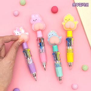 레이지스타 말랑궁디 4색 미니볼펜 (낱개) 0.7mm 말랑이 스퀴시 다색볼펜 캐릭터 귀여운 말랑젤리