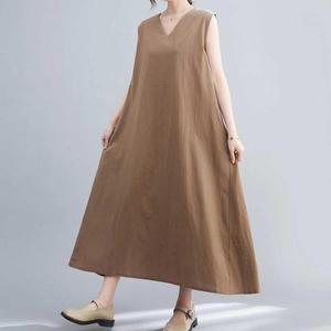 [오노마] ONM 브이넥 민소매 린넨 원피스 A라인 내추럴 편한 원피스