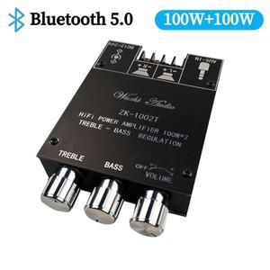 ZK-1002T 블루투스 호환 앰프 HIFI 2.0 채널 100W x 2 오디오 모듈 스테레오 서브우퍼 스피커 트레블 베이