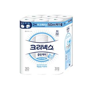 크리넥스 3겹 클린케어 아쿠아 메가롤, 50m, 30롤, 1개