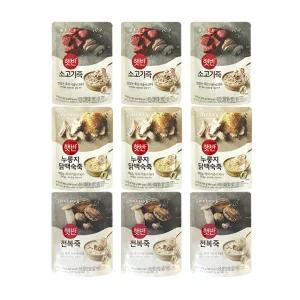 햇반 파우치죽 소고기죽 420g 3개 + 누룽지닭백숙죽 420g 3개 + 전복죽 420g 3개//