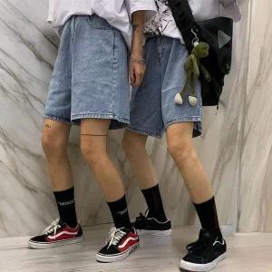 [하프클럽/]여성 캐주얼 데님 연청 뒷밴딩 반바지