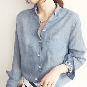 통기성 린넨혼방 여성 긴팔셔츠 여름 데일리 남방 포켓디테일 봄 아우터