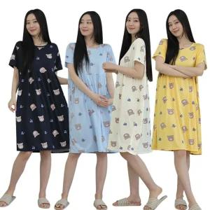 여성 피치 반팔 원피스 A라인 스판 홈웨어 파자마 ops/여자/수면/꿀잠/잠옷/실내복/홈파티/실내/집콕/예쁜